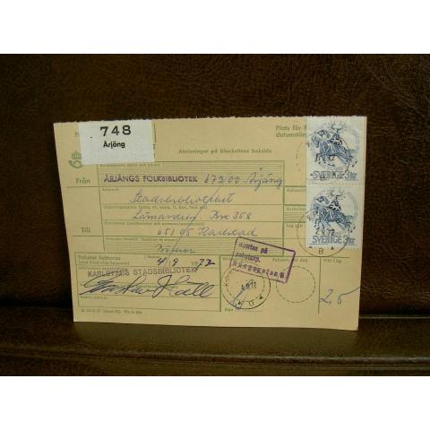 Paketavi med stämplade frimärken - 1972 - Årjäng till Karlstad