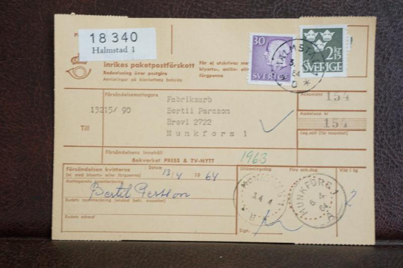 Frimärken på adresskort - stämplat 1964 - Halmstad 1- Munkfors