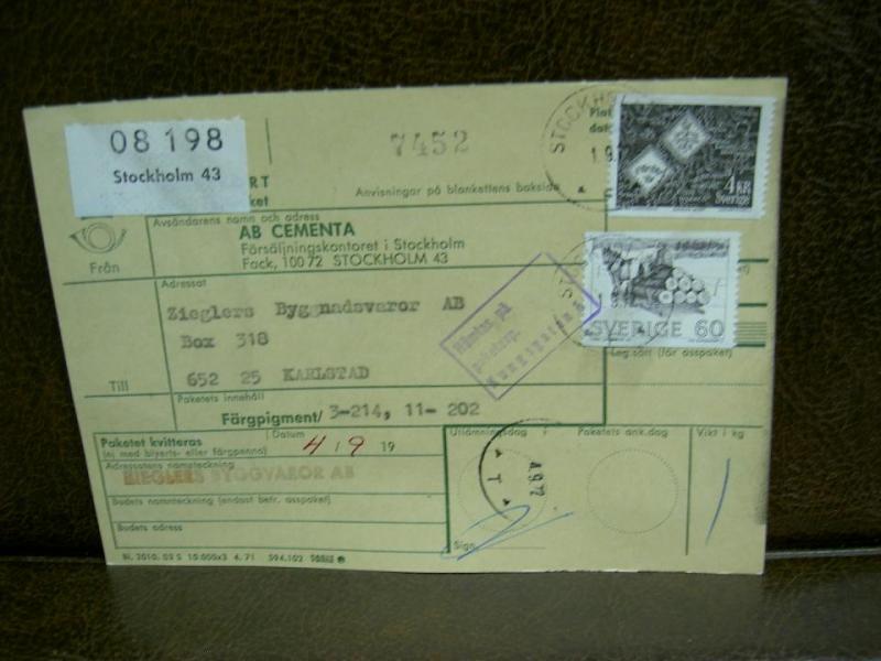 Paketavi med stämplade frimärken - 1972 - Stockholm 43 till Karlstad 