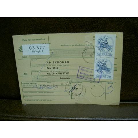 Paketavi med stämplade frimärken - 1972 -  Lidingö 1 till Karlstad 5