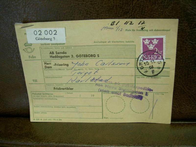 Paketavi med stämplade frimärken - 1964 - Göteborg 5 till Karlstad