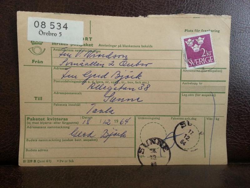 Frimärken på adresskort - stämplat 1964 - Örebro 5 - Sunne