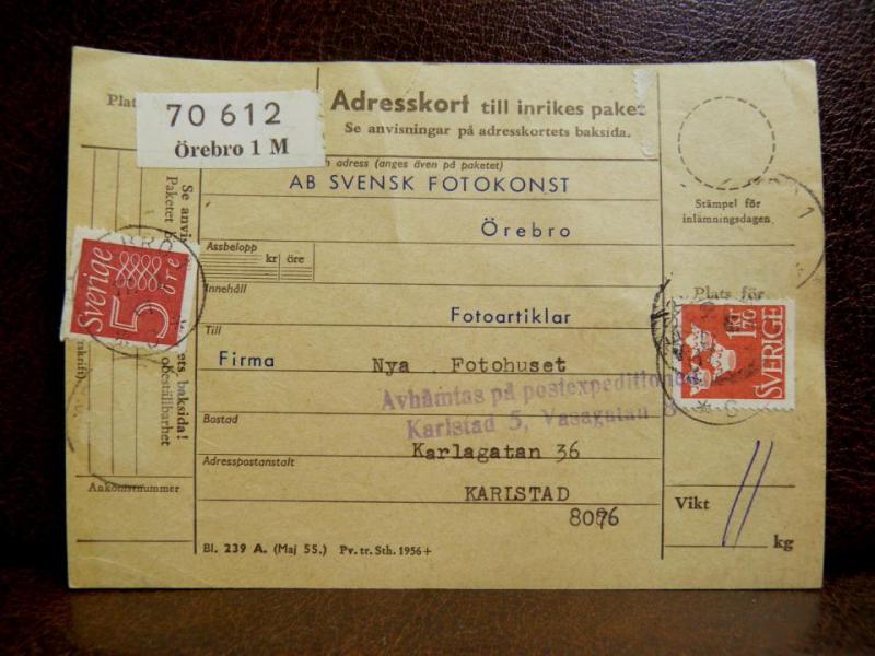 Frimärken på adresskort - stämplat 1961 - Örebro 1 M - Karlstad