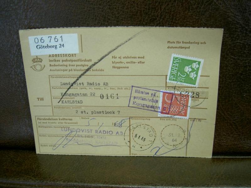 Paketavi med stämplade frimärken - 1964 - Göteborg 24 till Karlstad