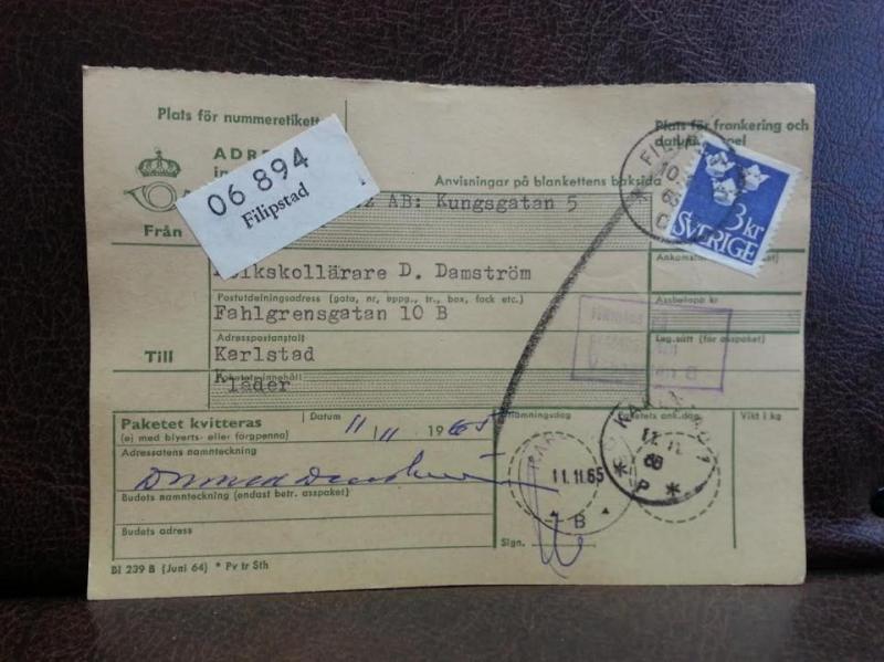 Frimärken på adresskort - stämplat 1965 - Filipstad - Karlstad 