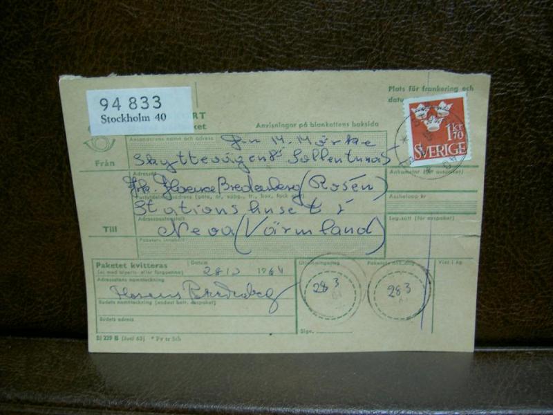 Paketavi med stämplade frimärken - 1964 - Stockholm 40 