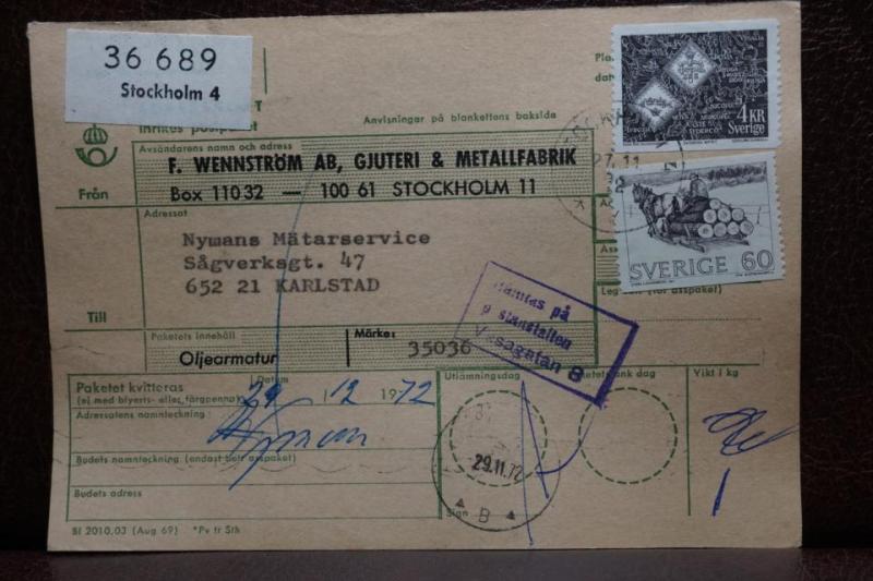 Poststämplat  adresskort med  frimärken - Stockholm 4 - Karlstad
