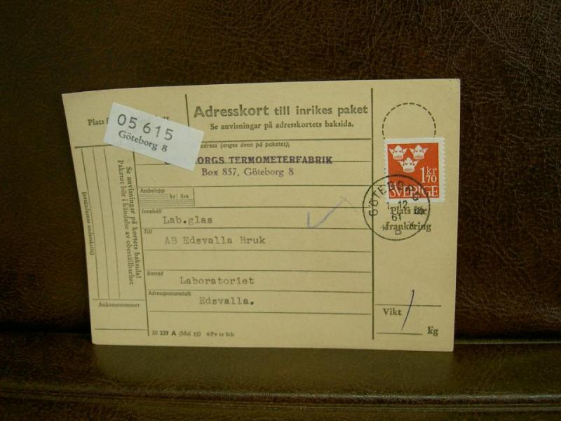 Paketavi med stämplade frimärken - 1961 - Göteborg 8 till Edsvalla