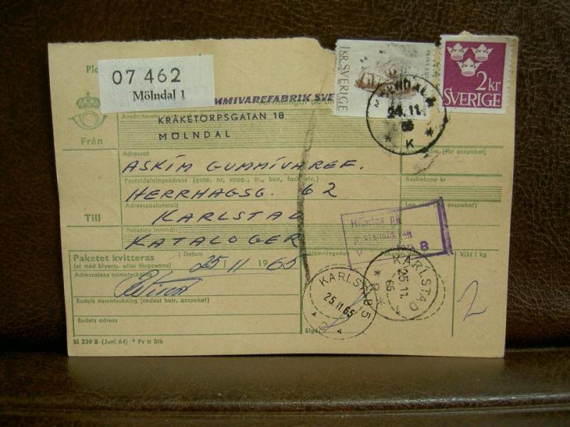 Frimärken på adresskort - stämplat 1965 - Mölndal 1 - Karlstad