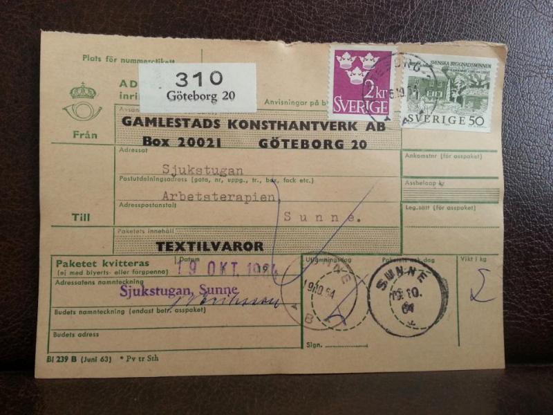 Frimärken på adresskort - stämplat 1964 - Göteborg 20 - Sunne
