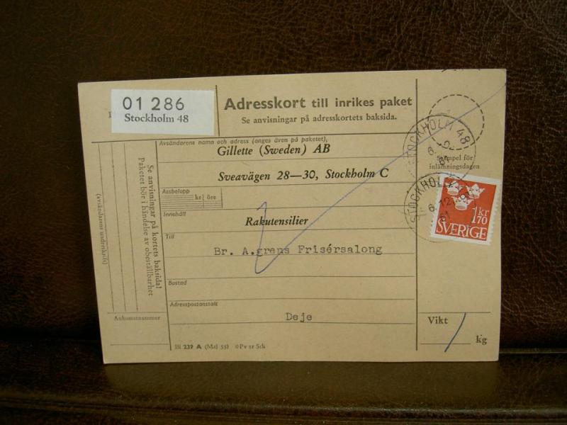 Paketavi med stämplade frimärken - 1961 - Stockholm 48 till Deje