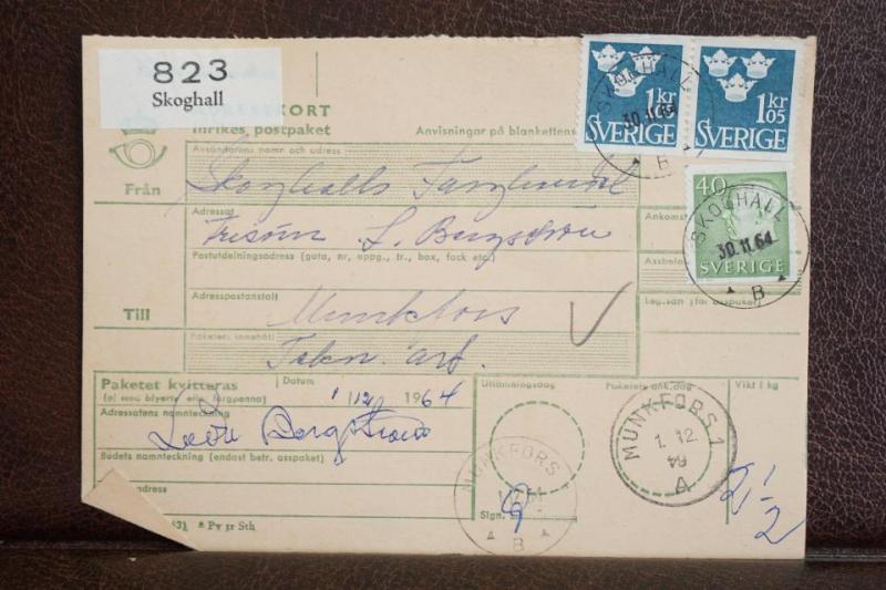 Frimärken på adresskort - stämplat 1964 - Skoghall - Munkfors