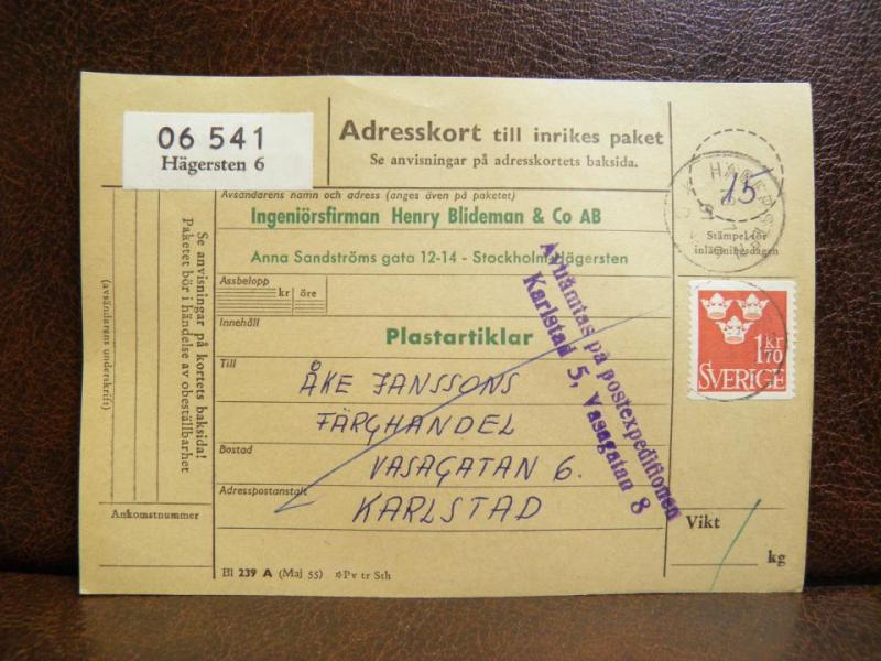 Frimärken på adresskort - stämplat 1961 - Hägersten 6 - Karlstad