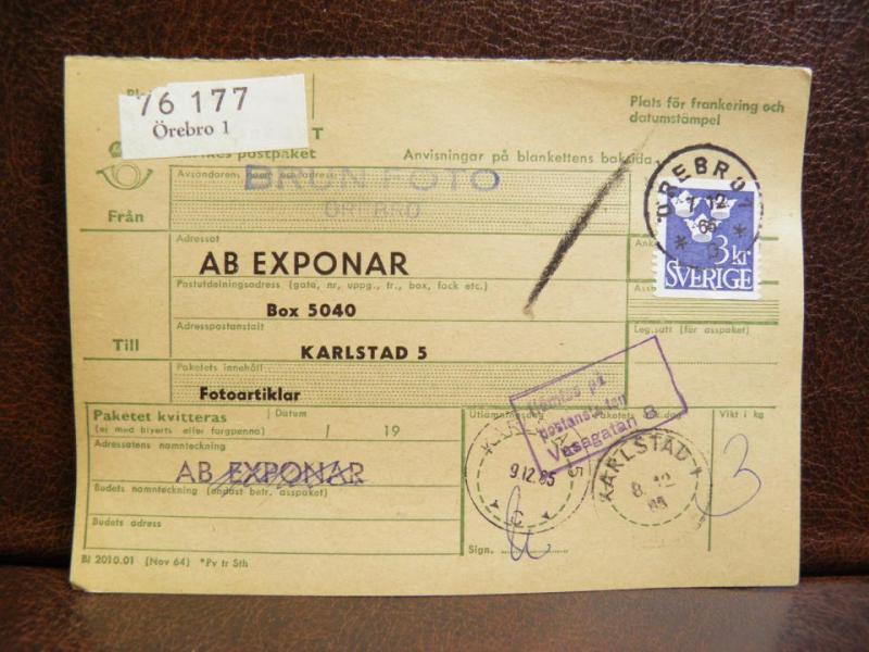 Frimärken  på adresskort - stämplat 1965 - Örebro 1 - Karlstad 5