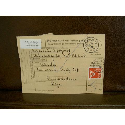 Paketavi med stämplade frimärken - 1961 - Stockholm 19 till Deje