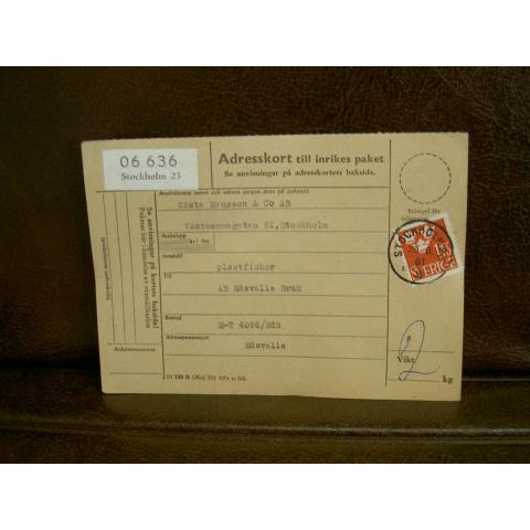 Paketavi med stämplade frimärken - 1961 - Stockholm 23 till Edsvalla
