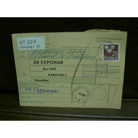 Paketavi med stämplade frimärken - 1965 - Linköping 1 till Karlstad