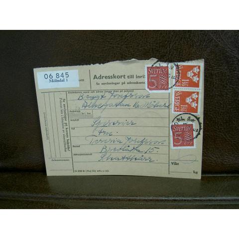 Paketavi med stämplade frimärken - 1961 - Mölndal 1 till Skattkärr