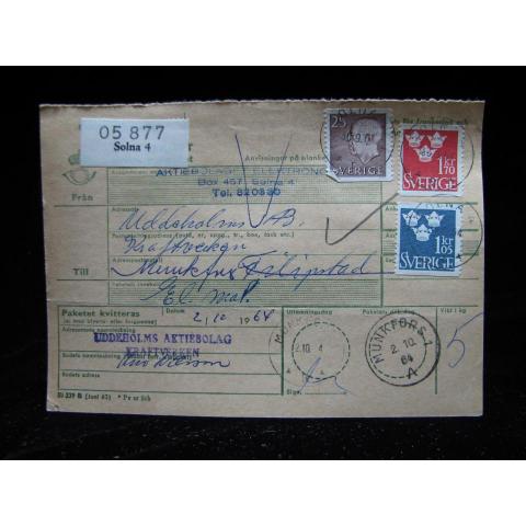 Adresskort med stämplade frimärken - 1964 - Solna till Munkfors