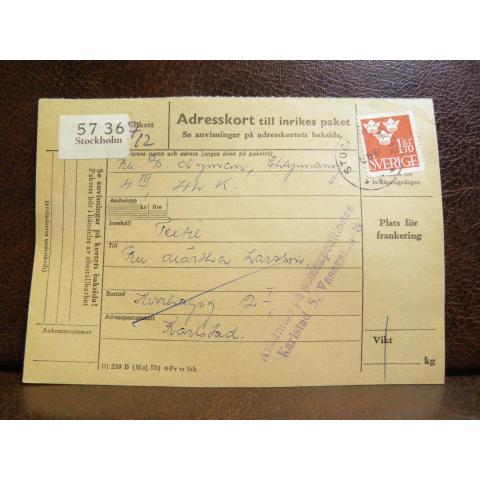 Frimärken på adresskort - stämplat 1961 - Stockholm 12 - Karlstad 