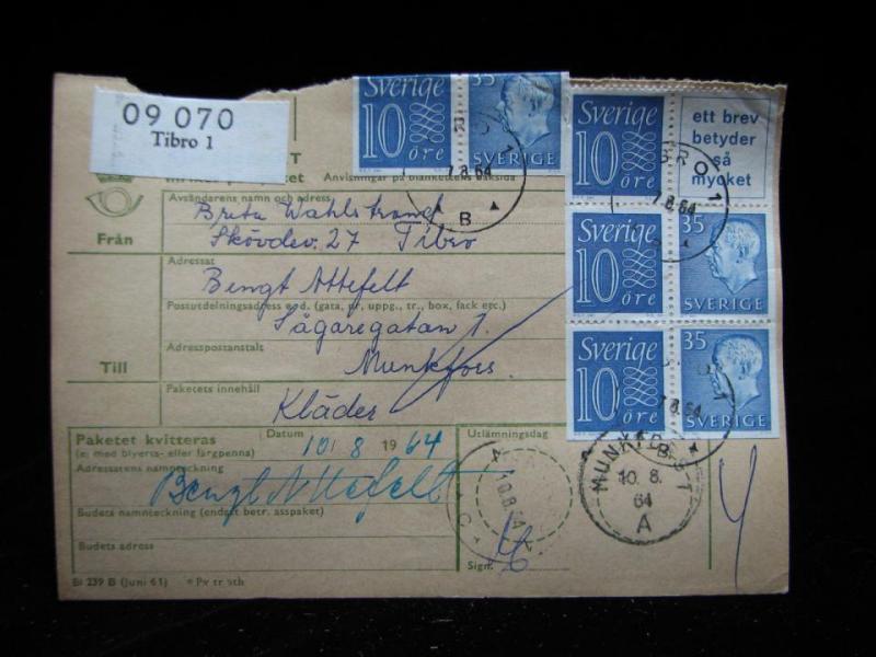 Adresskort med stämplade frimärken - 1964 - Tibro till Munkfors