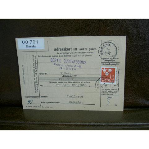Paketavi med stämplade frimärken - 1961 - Gnesta till Fagerås