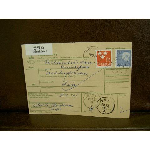 Paketavi med stämplade frimärken - 1961 - Munkfors 1 till Deje
