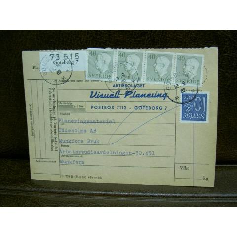 Paketavi med 5 st stämplade frimärken - 1962 - Göteborg 7 till Munkfors