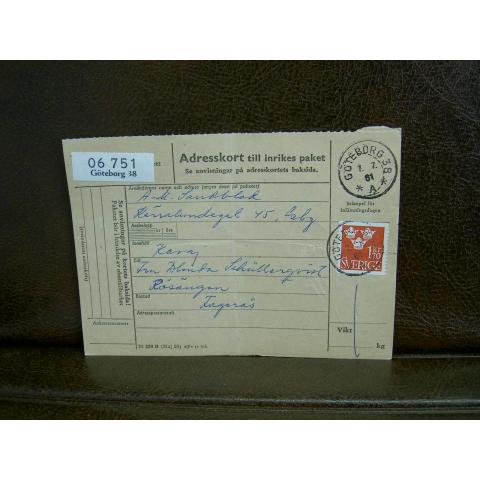 Paketavi med stämplade frimärken - 1961 - Göteborg 38 till Fagerås