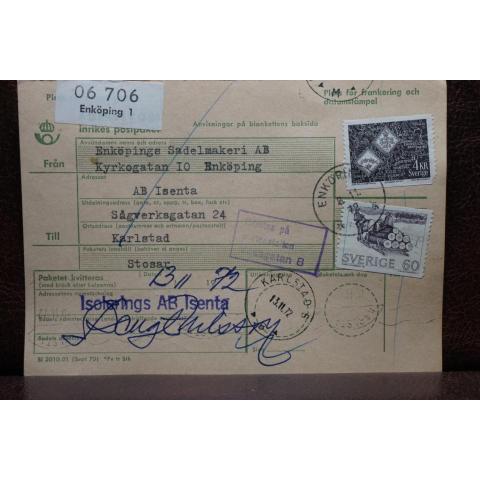 Poststämplat  adresskort med frimärken - Enköping 1 - Karlstad