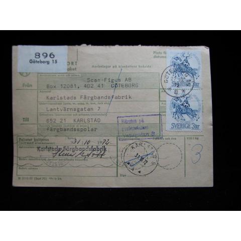 Adresskort med stämplade frimärken - 1972 - Göteborg till Karlstad