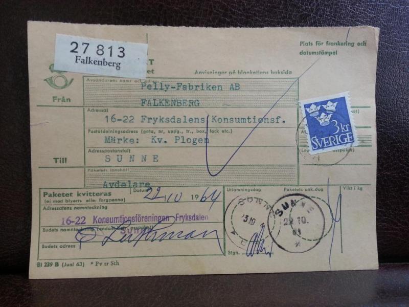 Frimärke  på adresskort - stämplat 1964 - Falkenberg - Sunne