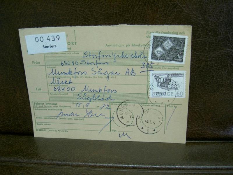 Paketavi med stämplade frimärken - 1972 - Storfors till Munkfors