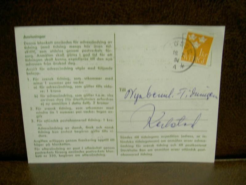 Paketavi med stämplade frimärken - 1964 - Tösse till Karlstad 1