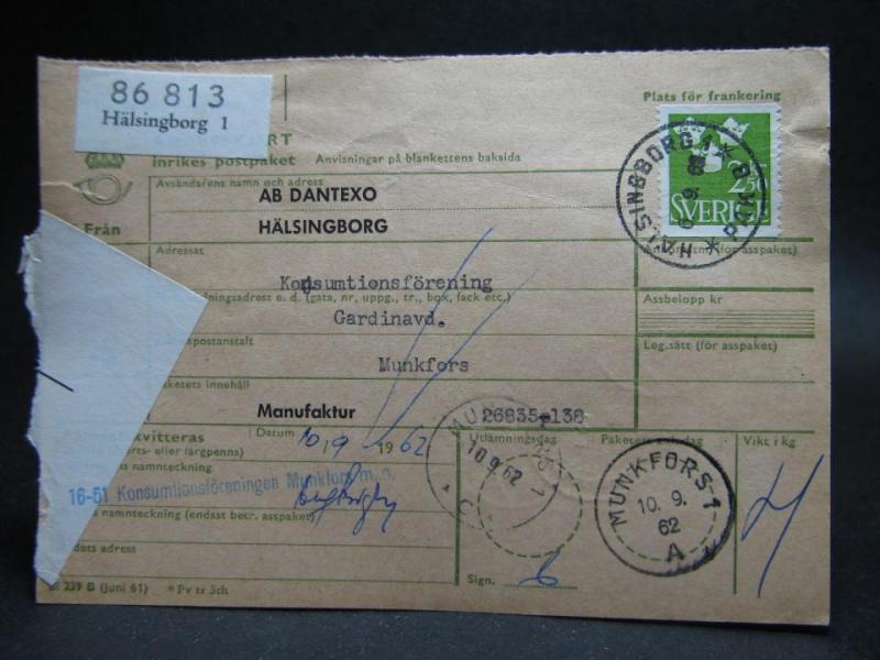 Adresskort med stämplade frimärken - 1962 - Hälsingborg till Munkfors