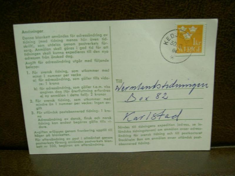 Paketavi med stämplade frimärken - 1964 - Kedjeåsen till Karlstad 1