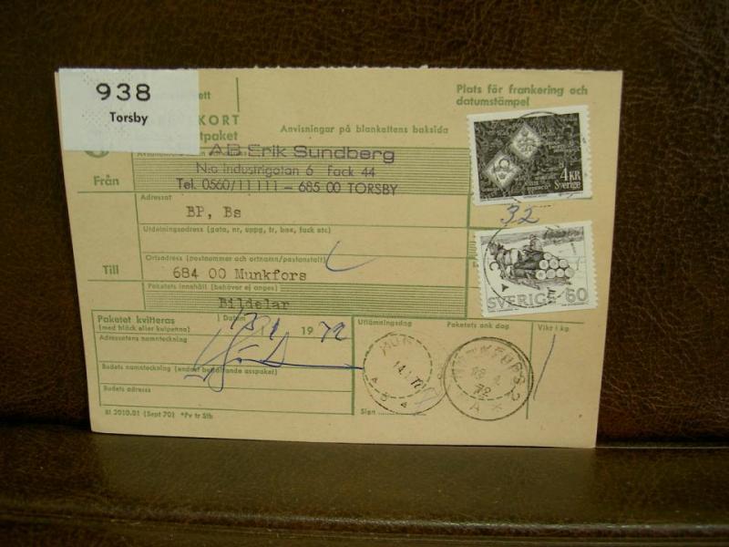 Paketavi med stämplade frimärken - 1972 - Torsby till Munkfors