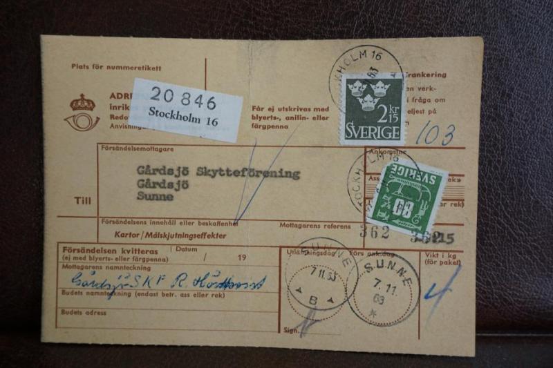 Frimärken  på adresskort - stämplat 1963 - Stockholm 16 - Sunne 