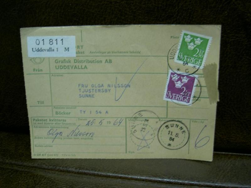 Paketavi med stämplade frimärken - 1964 - Uddevalla 1 till Sunne