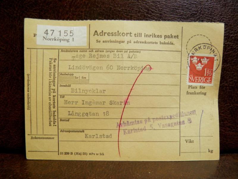 Frimärken på adresskort - stämplat 1961 - Norrköping 1 - Karlstad 