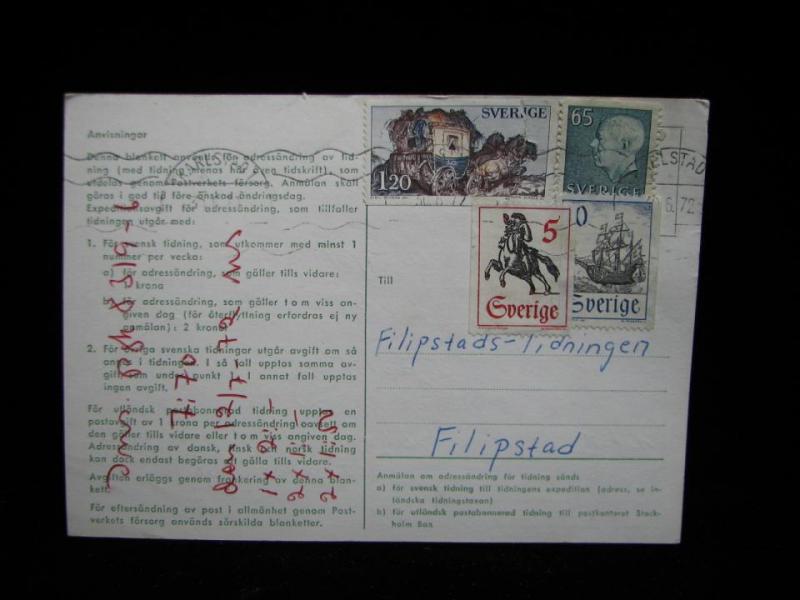 Adresskort med stämplade frimärken - 1972 - Karlstad