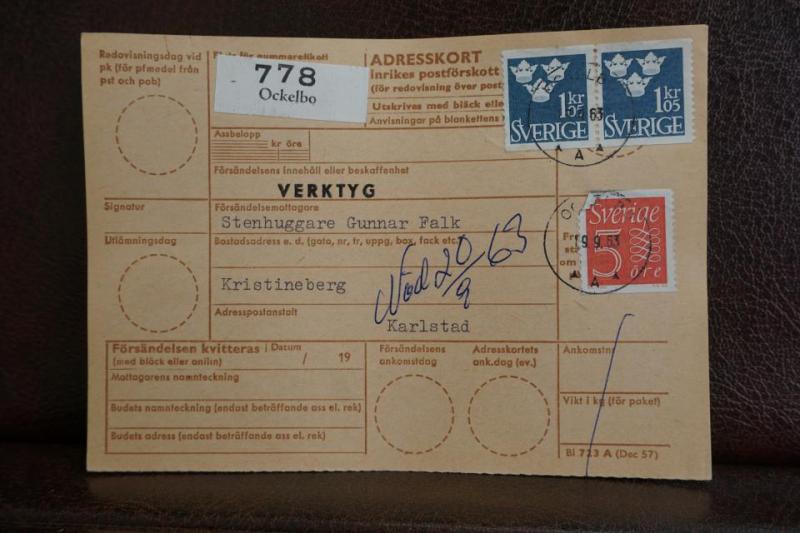 Frimärken  på adresskort - stämplat 1963 - Ockelbo - Karlstad 