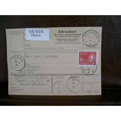 Paketavi med stämplade frimärken - 1964 - Filipstad till Neva