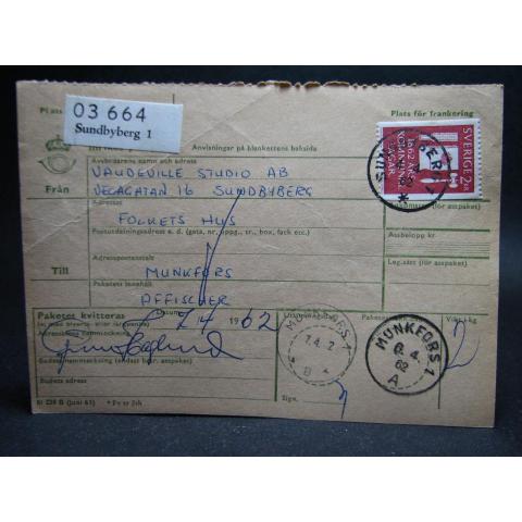 Adresskort med stämplade frimärken - 1962 - Sundbyberg till Munkfors