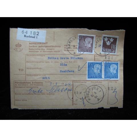 Adresskort med stämplade frimärken - 1964 - Karlstad till Munkfors