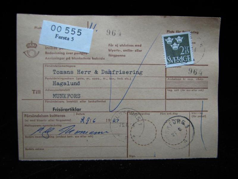 Adresskort med stämplat frimärke - 1964 - Farsta till Munkfors