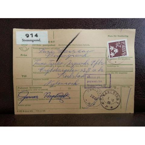 Frimärke på adresskort - stämplat 1965 - Stenungsund - Karlstad 