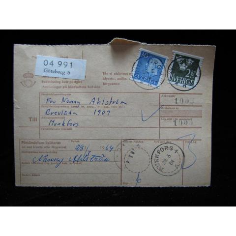 Adresskort med stämplade frimärken - 1964 - Göteborg till Munkfors