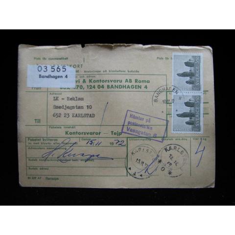 Adresskort med stämplade frimärken - 1972 - Bandhagen till Karlstad