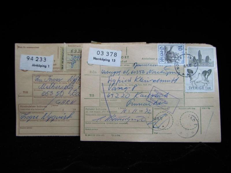 2 st Adresskort med stämplade frimärken - 1972 - Norrköping till Karlstad - Jönköping till Karlstad